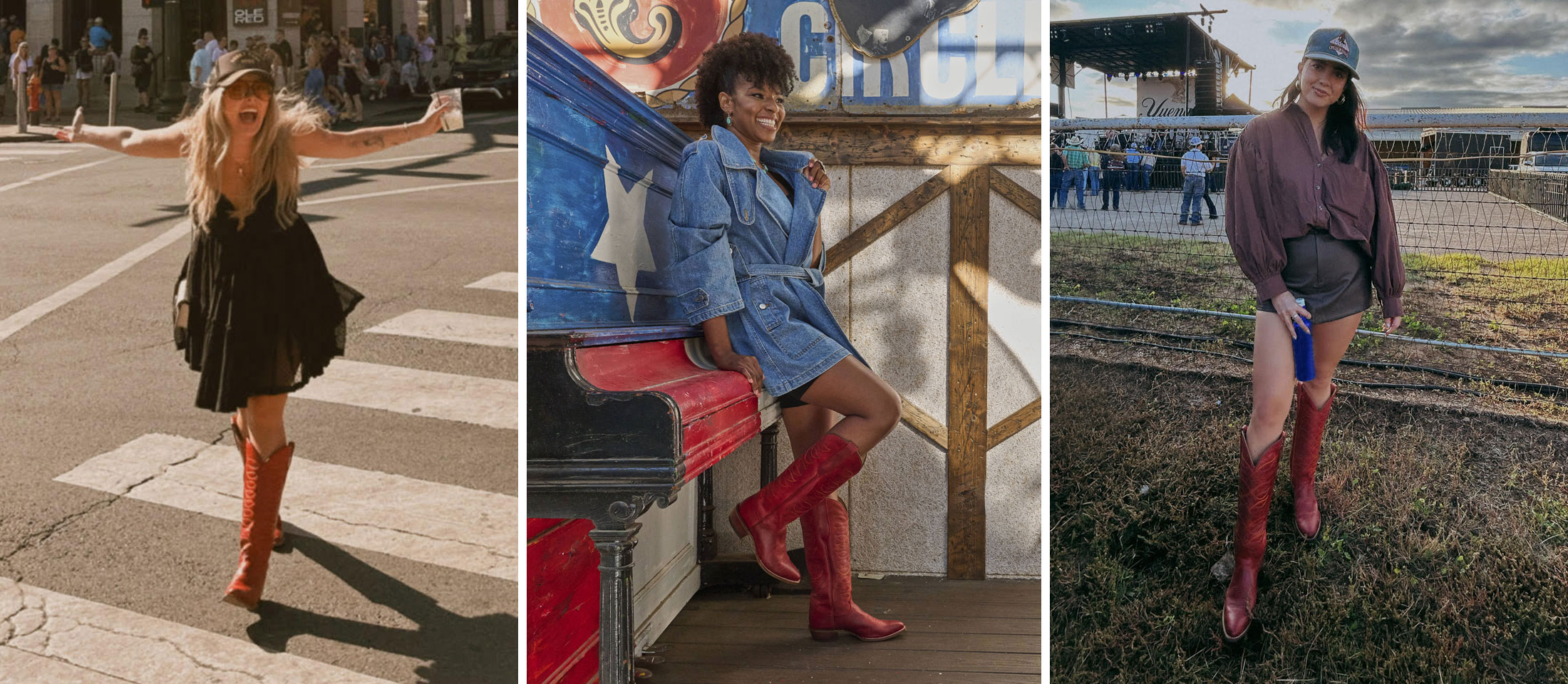 A group of women wearing western boots.